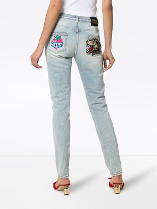 Gucci Embroidered Strawberry Leopard Skinny Jeans