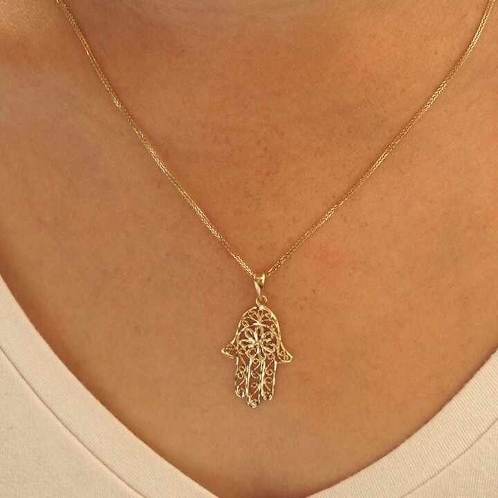 Etsy Hamsa Necklace Holy Land Jewelry Solid Gold Hamsa Jewish 14K Charm Judaica Chain
