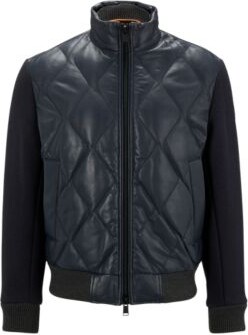 HUGO BOSS Quilted-leather jacket with wool-blend sleeves