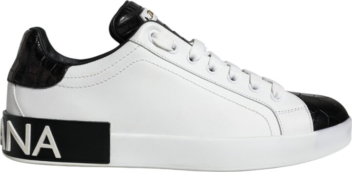 Dolce & Gabbana Black Leather Logo Portofino Sneaker Men's Shoes (Pre-Owned)