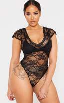 Thumbnail for your product : PrettyLittleThing Shape Neon Pink Lace V Neck Bodysuit