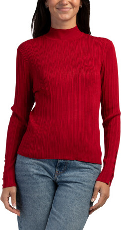 TJMAXX Ribbed Mock Neck Sweater With Button Cuffs, Nylon/Rayon