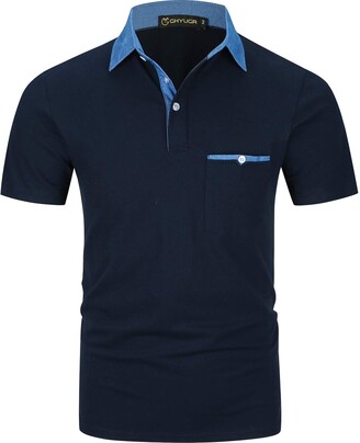 GHYUGR Men's Polo Shirts Short Sleeve Slim Fit Polo Casual Plaid Splice T-Shirts 