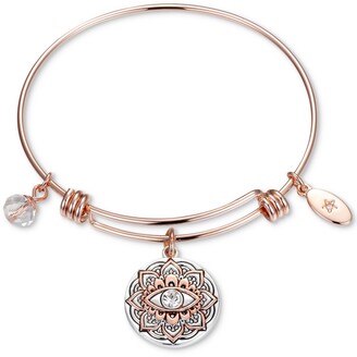 Unwritten Two-Tone Crystal Evil Eye Bangle Bracelet in Rose Gold-Tone & Stainless Steel with Silver Plated Charms