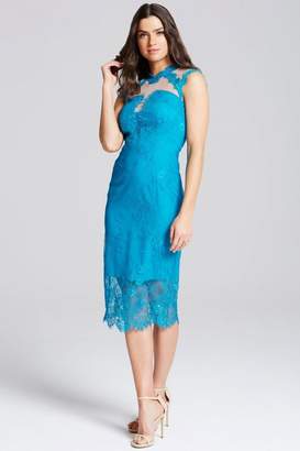 Turquoise Lace High Neck Bodycon Dress