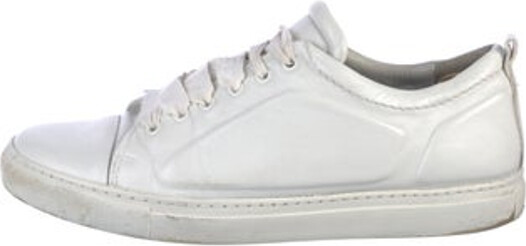 Lanvin Leather Low Top Sneakers White Round-Toes Lace-Up Closure at Uppers Unfortunately, due to restrictions, this item may not be eligible for shipping in all areas. | Lanvin Leather Sneakers in White, Women's 9.5