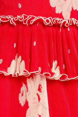 Ganni Tiered Floral-print Plissé-chiffon Midi Dress