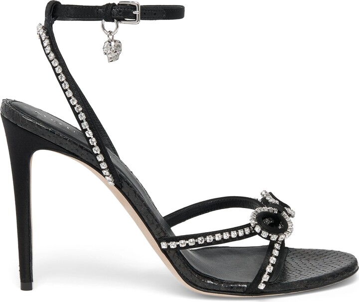 Alexander McQueen Leather Crystal Bow Heeled Sandals 105