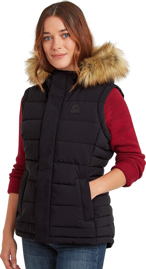 TOG 24 Cowling Womens Ultra Warm Wind Resistant Padded Gilet with Pockets and Faux Fur Trim Hood 