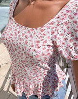Thumbnail for your product : Only off shoulder top with ruffle edge in ditsy floral