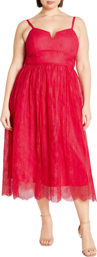 City Chic Serena Lace & Tulle Fit & Flare Midi Dress
