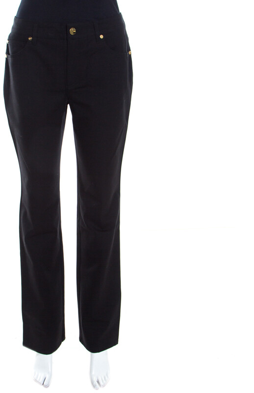 black stretch straight leg jeans