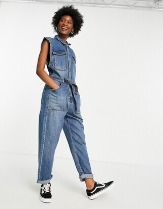 We The Free by Free People Sydney sleeveless jumpsuit with tie waist in denim