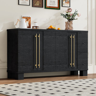 Traditional Wood Buffet Cabinet with Adjustable Shelves and Elegant Design