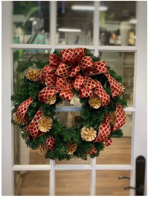 Creative Displays 26In Holiday Wreath With Pinecones And Red Criss-Cross Bow