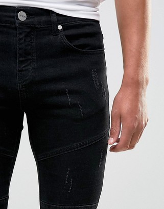 Avior Skinny Distressed Jeans With Biker Detail