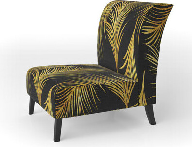 East Urban Home Golden Tropical Leaves Pattern - Modern Upholstered Slipper Chair