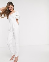Thumbnail for your product : ASOS Tall ASOS DESIGN tall puff sleeve jumpsuit with lace up back detail
