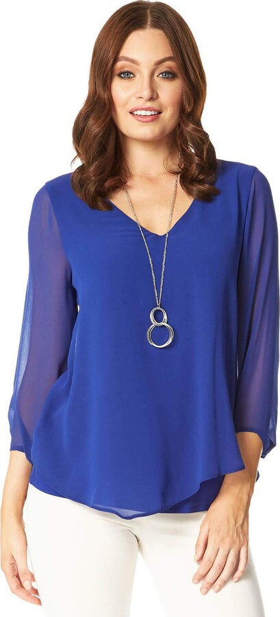 Roman Originals Chiffon Overlay Top with Necklace for Women UK