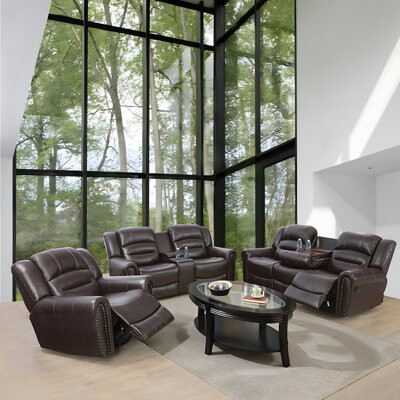 Wildon Home Cohla 3-Piece Vegan Leather Manual Reclining Living Room Sofa Set