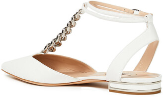 Casadei Chain-trimmed Leather Point-toe Flats