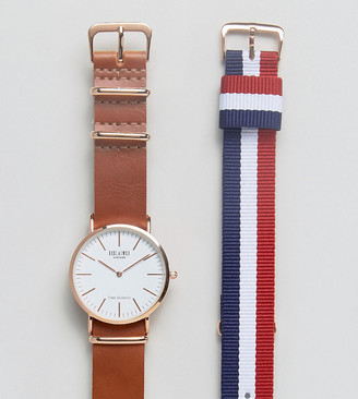 Reclaimed Vintage Inspired Leather & Canvas Interchangeable Strap Watch Gift Set Exclusive to ASOS