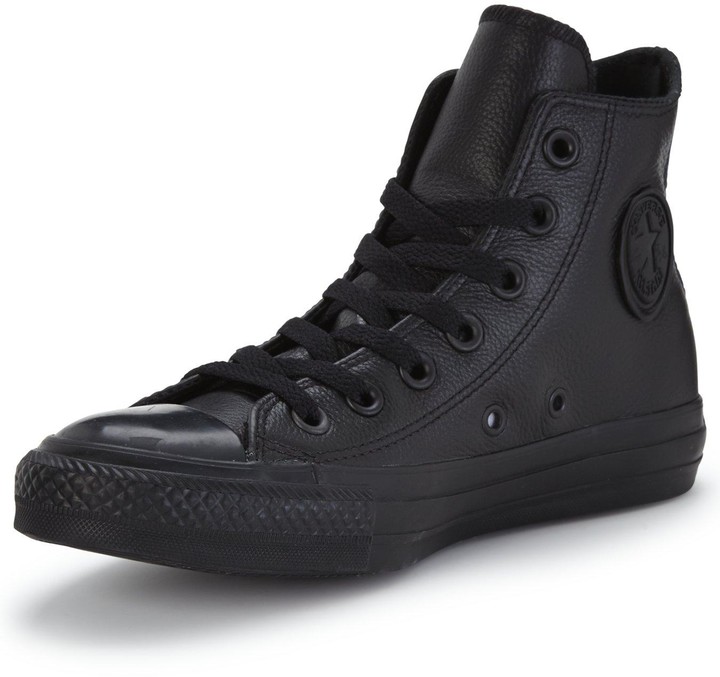black leather converse trainers