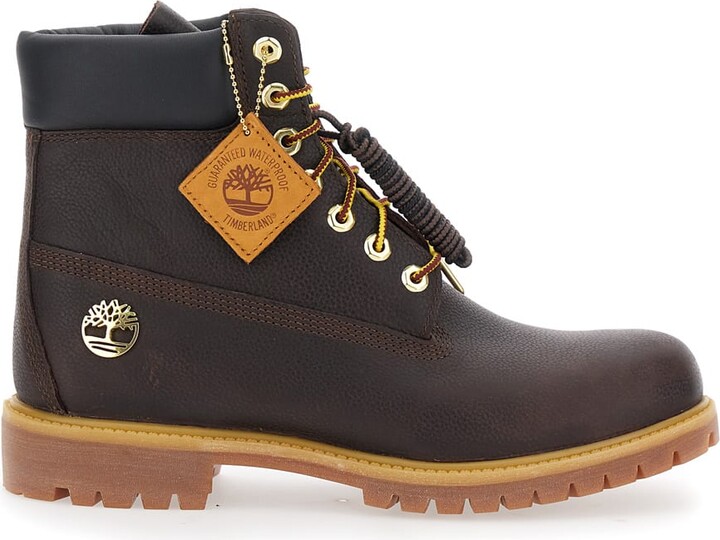 Timberland Brown Water-proof Boots With Logo Plate In Leather Man