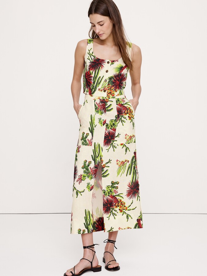 Banana Republic Linen Front-Slit Midi Skirt