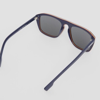Burberry Icon Stripe Detail Square Frame Sunglasses