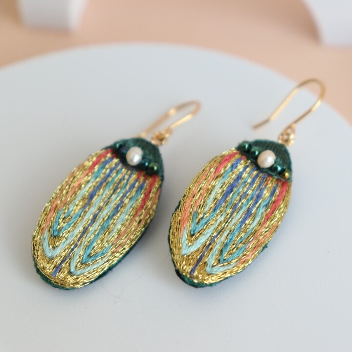 Etsy Beaded Embroidery Beetle Bug Earrings, Gold & Dangle Insect Earrings As Nature Lover Gift