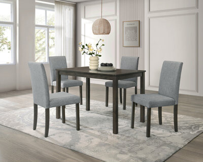 Latitude Run 5Pc Dark Wood/Gray Dining Set Rectangular Table 4 Fabric Upholstered High-Back Side Chairs Dining Room Wooden Furniture