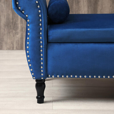 Aijia 63" Velvet Multifunctional Storage Rectangular Sofa Stool Buttons Tufted Nailhead Trimmed Solid Wood Legs with 1 Pillow