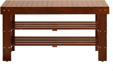 Cherry Finish Shoe Cabinet Storage - Strong Construction, Assembly Required Solid Bench With Shelf Build, 35.5"l X 18"h