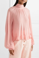 Thumbnail for your product : Ulla Johnson Clover Ruffled Pussy-bow Cashmere-blend Open-back Sweater - Baby pink