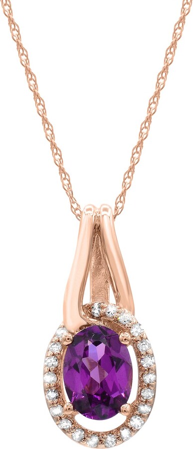 Diamond2Deal 10K Rose Gold Rhodolite Purple Garnet and Diamond Pendant Necklace 18\