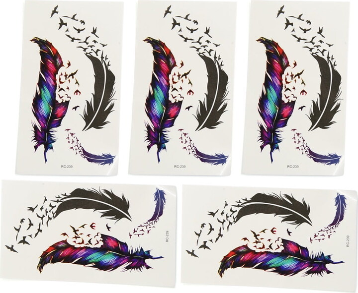 Unique Bargains 5pcs Feathers Butterfly Flower Deer Pattern Temporary Tattoo Body Arm Stickers
