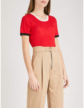 Sandro Contrast-trim ribbed-knit top