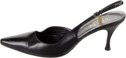 Gucci Leather Slingback Pumps Black Web Accent & Interlocking G Logo Pointed-Toes Straps & Buckle Closure at Ankles Unfortunately, due to restrictions, this item may not be eligible for shipping in all areas.