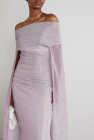 Thumbnail for your product : Talbot Runhof Off-the-shoulder Cape-effect Metallic Voile Gown - Pink
