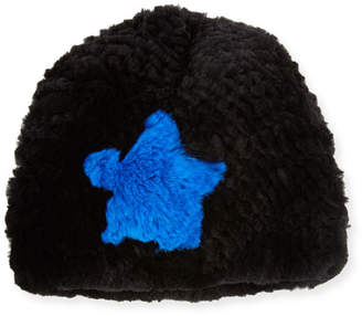 Jocelyn Star Rabbit Fur Beanie, Black/Blue