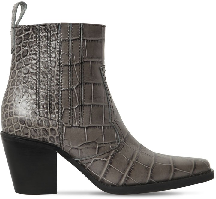 Ganni 70mm Western Embossed Croc Leather Boots - ShopStyle