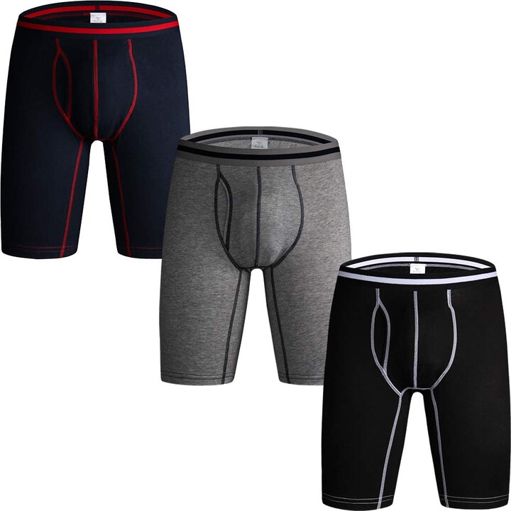 SWUNFLY Men Long Leg Boxer Shorts No Ride Up Cotton Mens Underwear