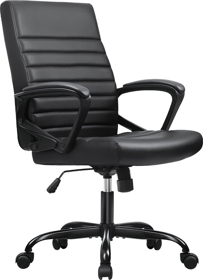 Furmax Mid Back Ribbed Desk Chair PU Leather Executive Office Chair