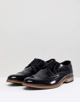 ASOS Design Wide Fit Brogue Shoes In Black Polish Leather