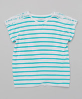 Thumbnail for your product : Design History White & Sea Green Stripe & Lace Overlay Tee - Girls