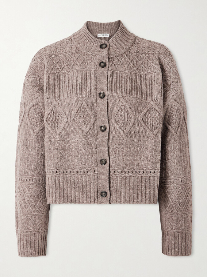 Altuzarra Amory Cropped Cable-knit Wool-blend Cardigan - Brown