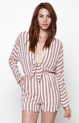 Lucca Couture Knot Tie Stripe Long Sleeve Romper