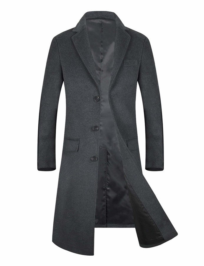 ELETOP Mens Coats Single Breasted Winter Coat Wool Trench Coat Grey ...