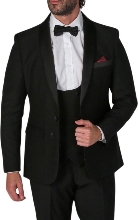 Oliver Tweed Men's Black 3 Piece Tuxedo Suit